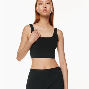 Small Babaton sculpt knit square neck tank top black Aritzia
